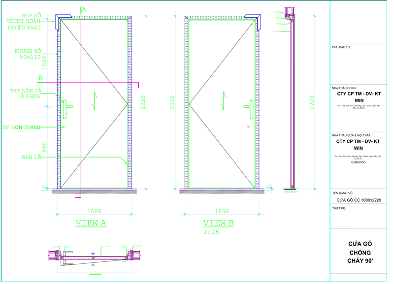 bản vẽ cửa gỗ chống cháy