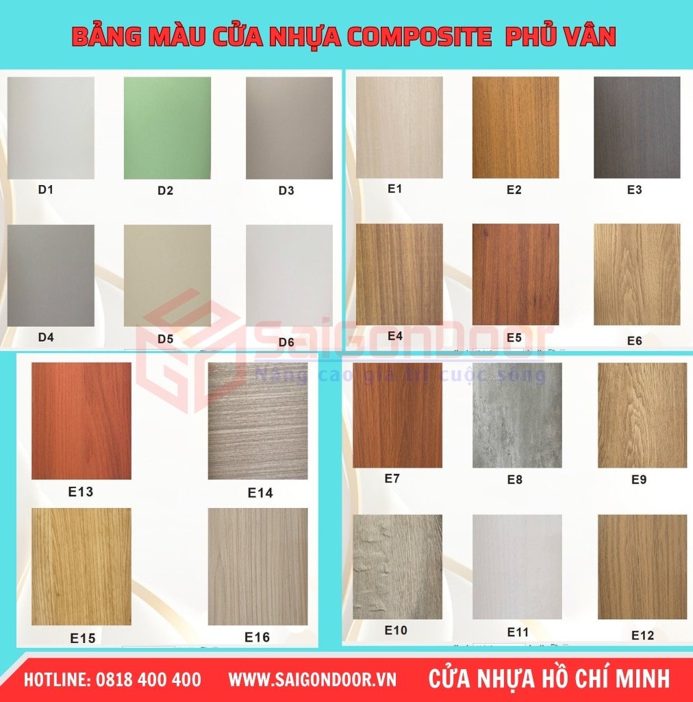 Bảng màu cửa nhựa composite phủ vân