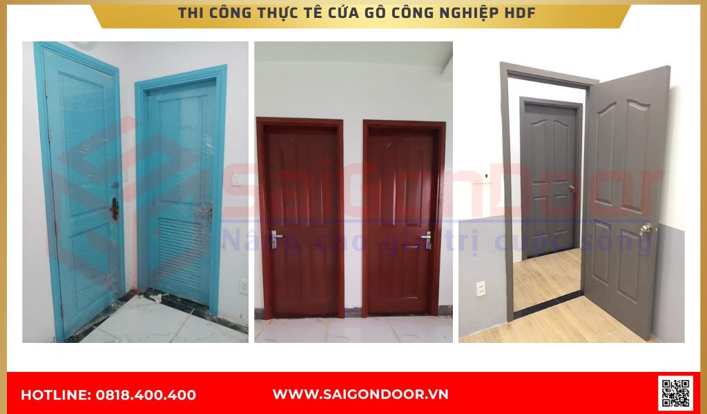 Hình ảnh thi công thực tế cửa gỗ công nghiệp HDF