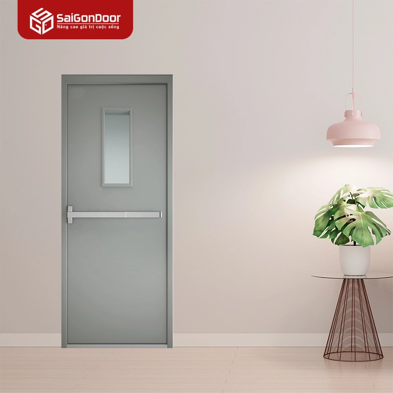 Cửa thép chống cháy TCC 1 cánh ô kính thanh thoát hiểm