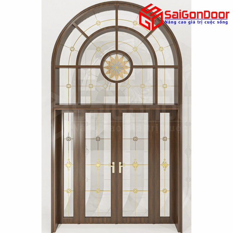 Vân gỗ vàng tự nhiên: Cửa Nhôm Vân Gỗ SGD-CNVG-9