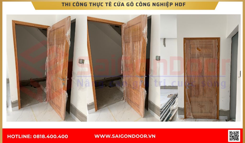 Hình ảnh thi công thực tế cửa gỗ công nghiệp HDF