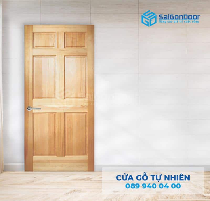 Mẫu 7: Cửa gỗ tự nhiên 6 panel màu nâu