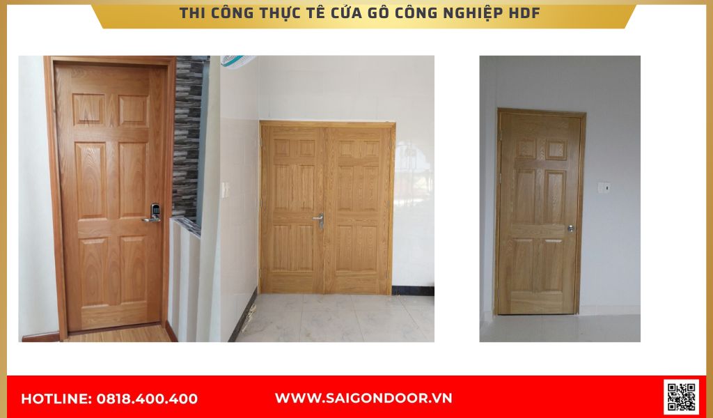 Hình ảnh thi công thực tế cửa gỗ công nghiệp HDF