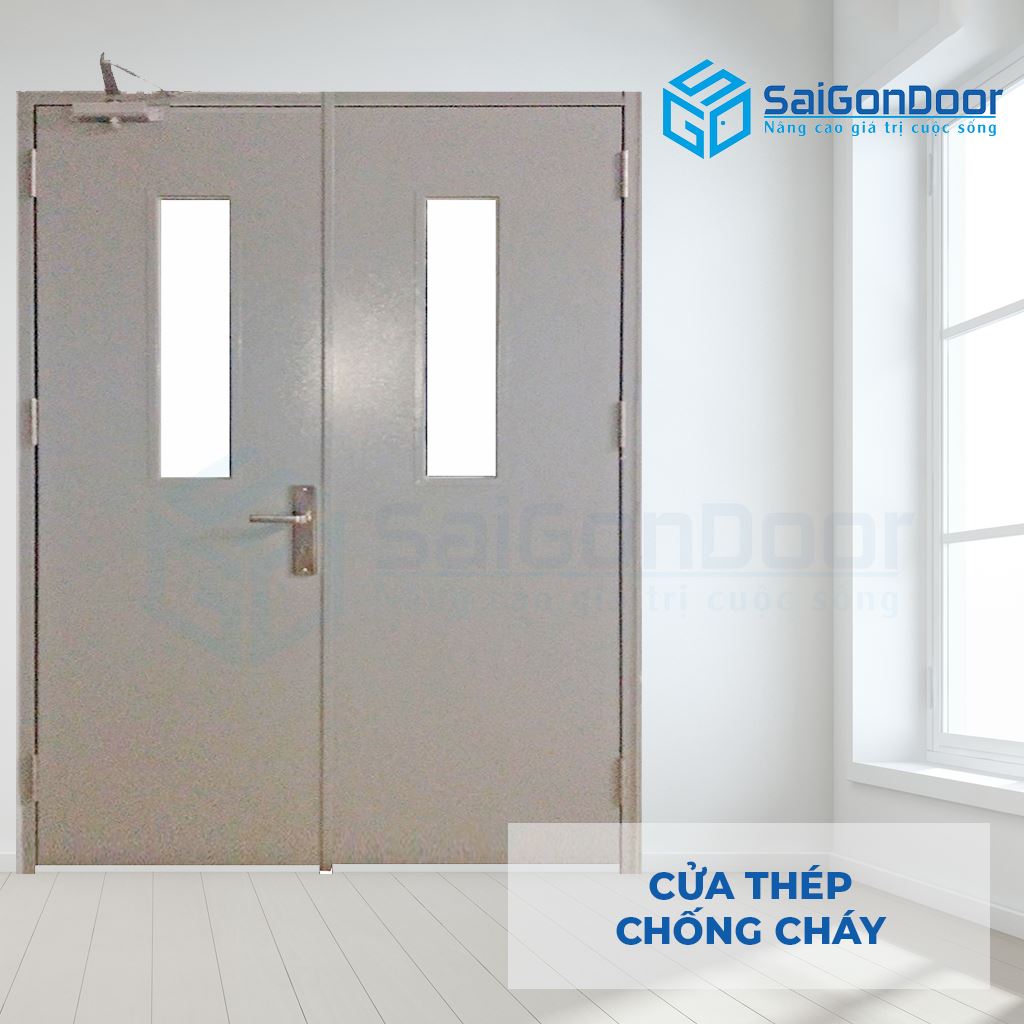 Cửa Thép Chống Cháy TCC Cua thep chong chay 2P1G2 xam