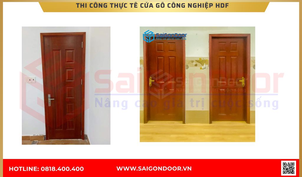 Hình ảnh thi công thực tế cửa gỗ công nghiệp HDF