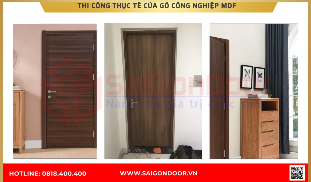 Hình ảnh thi công thực tế cửa gỗ công nghiệp MDF