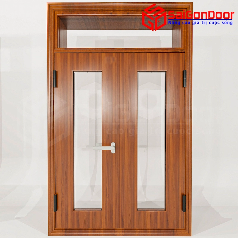 cửa nhôm vân gỗ 2 cánh