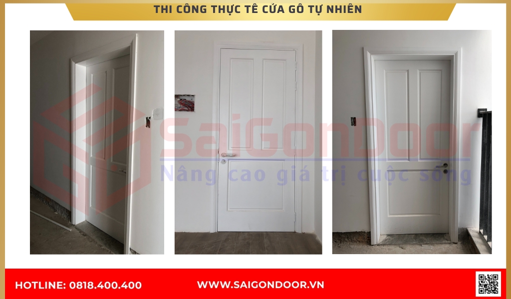 Hình ảnh thi công thực tế về cửa gỗ tự nhiên