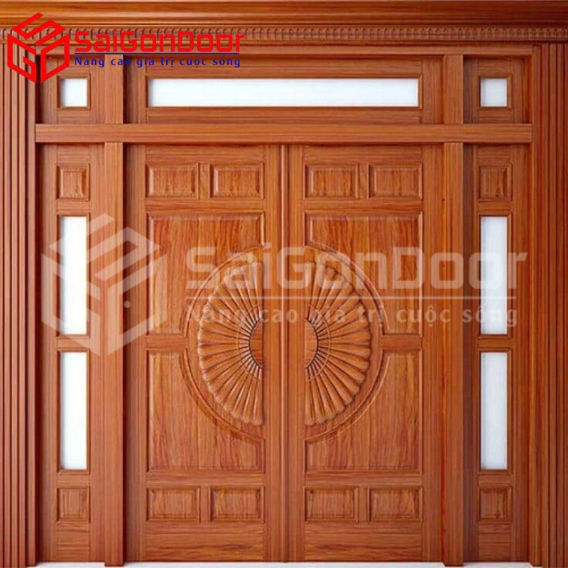 Mẫu cửa gỗ tự nhiên 4 cánh sang trọng