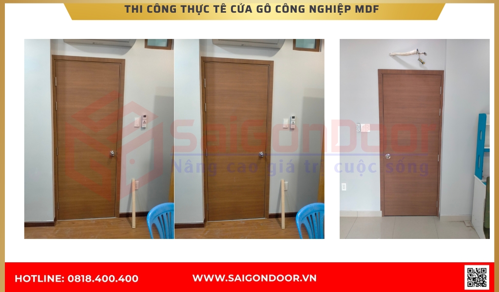 Hình ảnh thi công thực tế cửa gỗ công nghiệp MDF