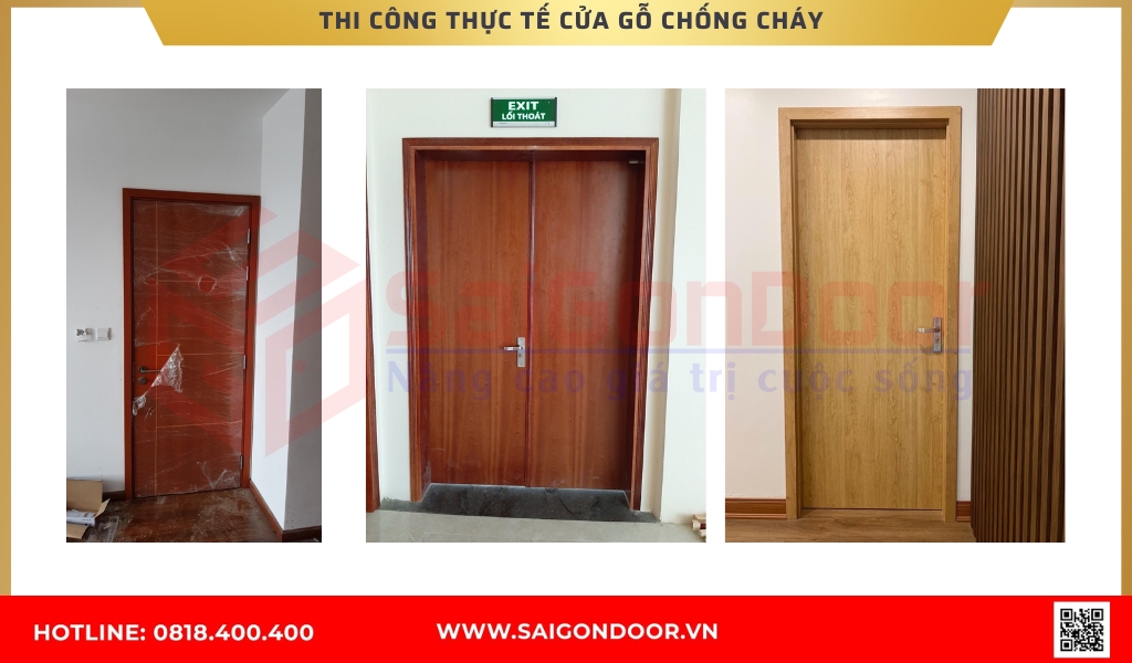 Hình ảnh thi công cửa gỗ chống cháy