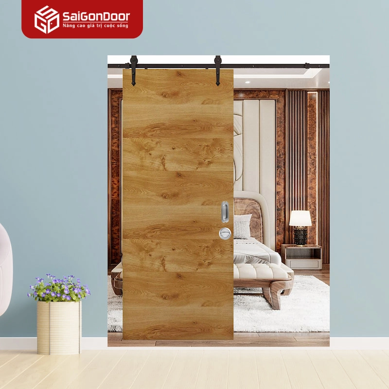 Cửa gỗ công nghiệp MDF Veneer lùa treo