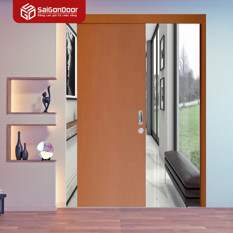 Cửa lùa gỗ công nghiệp lùa trượt MDF P1 2K