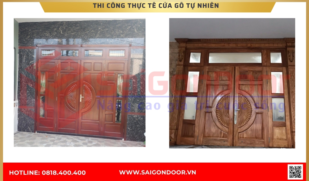 Hình ảnh thi công thực tế về cửa gỗ tự nhiên Đồng Tháp