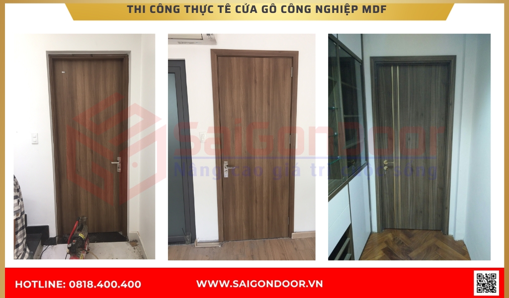 Hình ảnh thi công thực tế cửa gỗ công nghiệp MDF