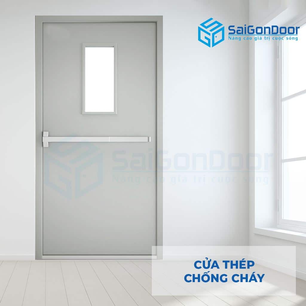 Cửa Thép Chống Cháy TCC Cua thep chong chay 1 canh o kinh thanh thoat hiem