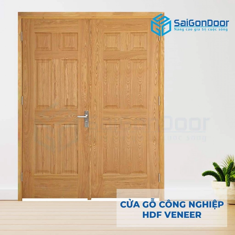 Cửa Gỗ Công Nghiệp HDF Veneer 12A soi 2 cánh