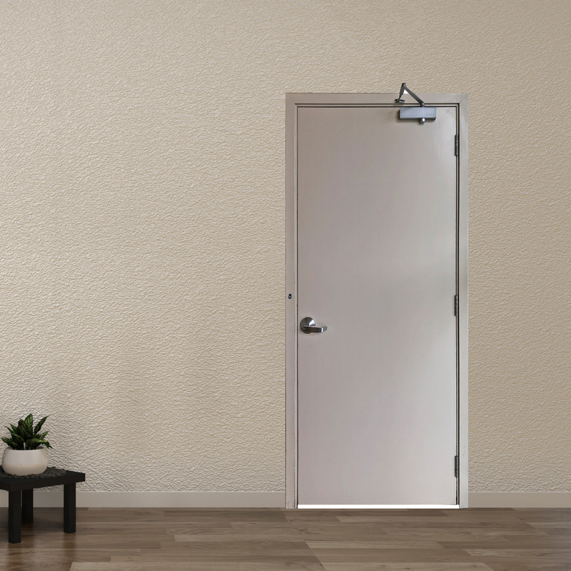 Cửa thép chống cháy TCC P1 xám trằng dùng cùi chỏ hơi thuỷ lực