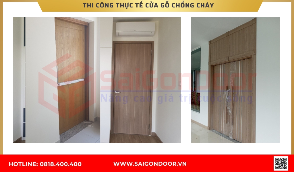 Hình ảnh thi công thực tế cửa gỗ chống cháy