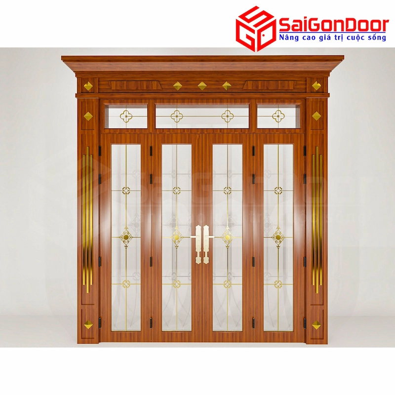 cửa nhôm giả gỗ 4 cánh