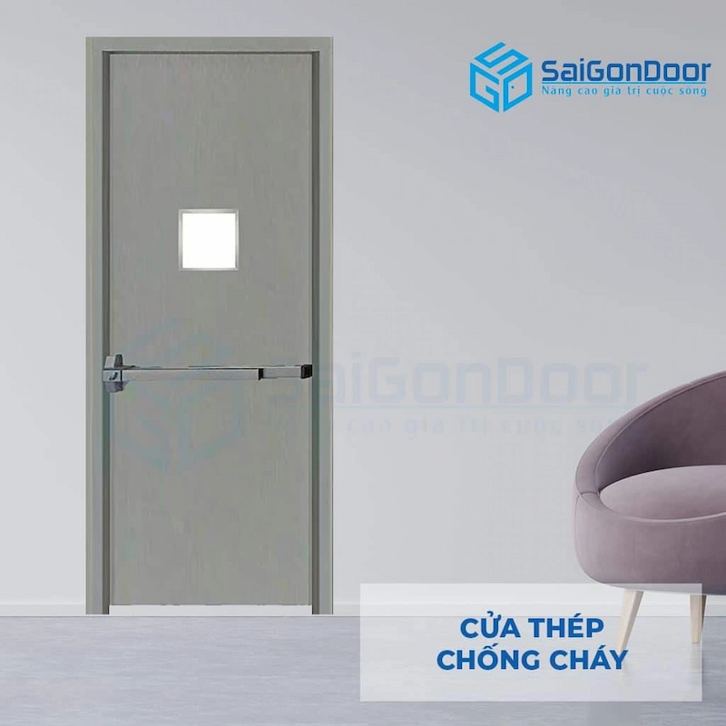 Cửa Thép Chống Cháy TCC P1G1 Xám Có Thanh Thoát Hiểm