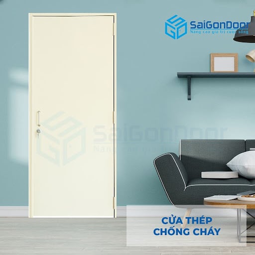 Mẫu cửa thép chống cháy 1 cánh màu vàng sáng thịnh hành nhất hiện nay