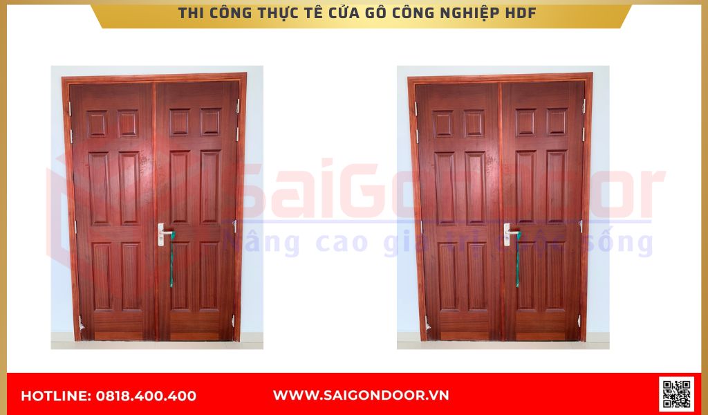 Hình ảnh thi công thực tế cửa gỗ công nghiệp HDF