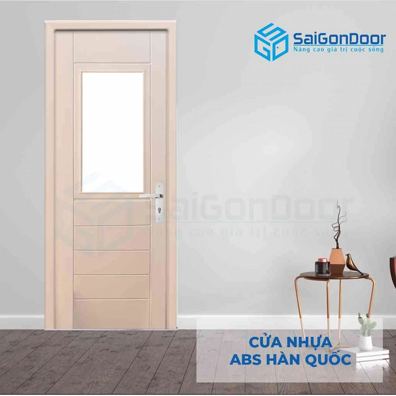 Mẫu cửa có ô kính màu kem