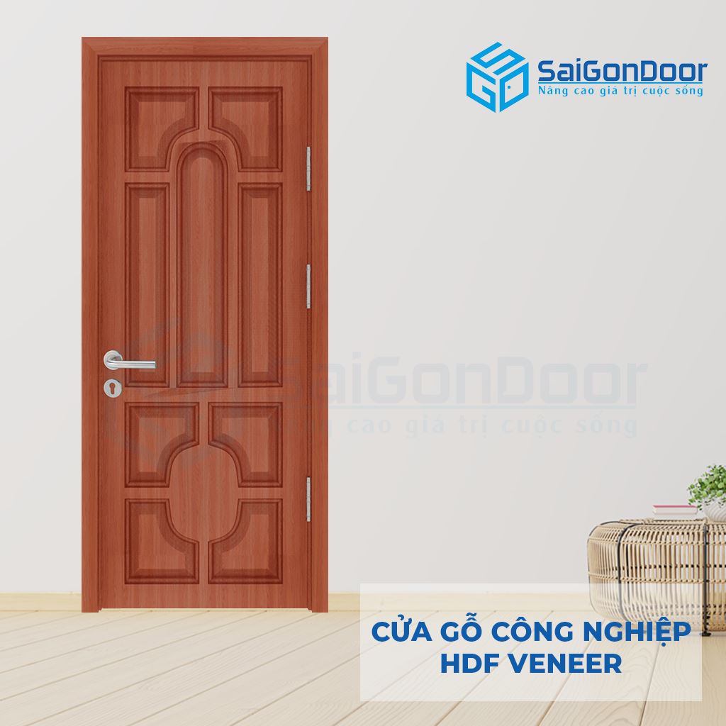 Cửa Gỗ Công Nghiệp HDF Veneer 018 teak (1)