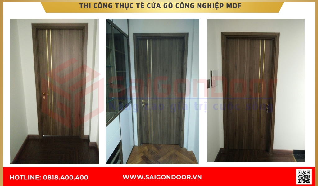 Hình ảnh thi công thực tế cửa gỗ công nghiệp MDF