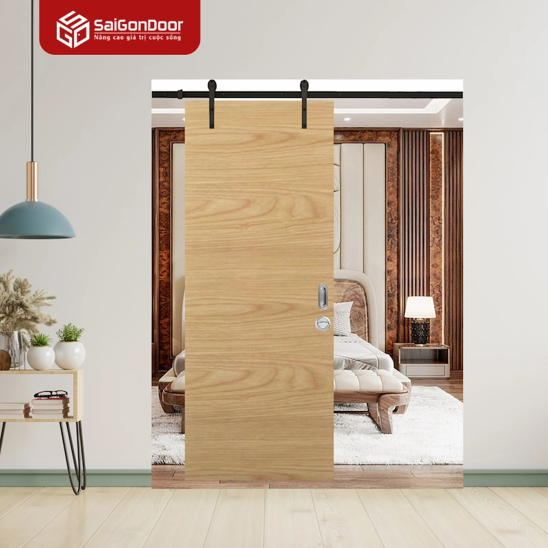Cửa gỗ công nghiệp MDF Veneer lùa trượt treo ray