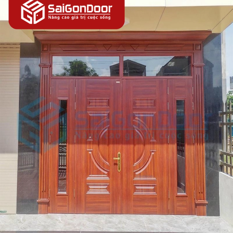 cửa chính 2 cánh bằng gỗ