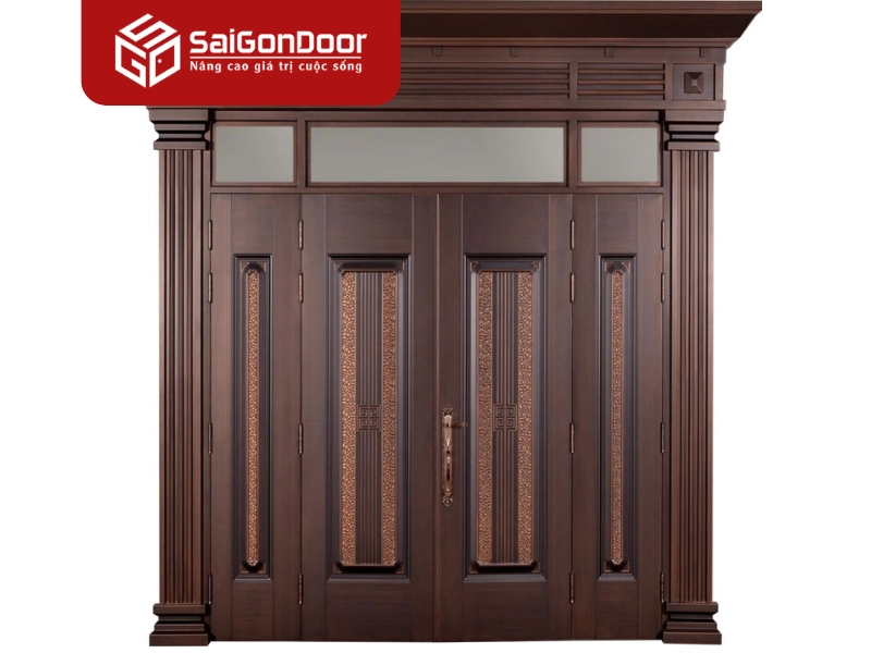 Dòng cửa thép vân gỗ 5D Classic thường ưu tiên sử dụng các màu vân gỗ tối, ấm