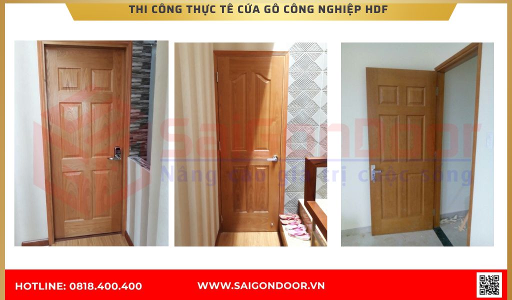 Hình ảnh thi công thực tế cửa gỗ công nghiệp HDF