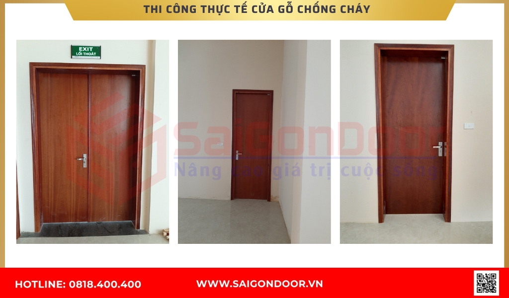 Hình ảnh thi công thực tế cửa gỗ chống cháy