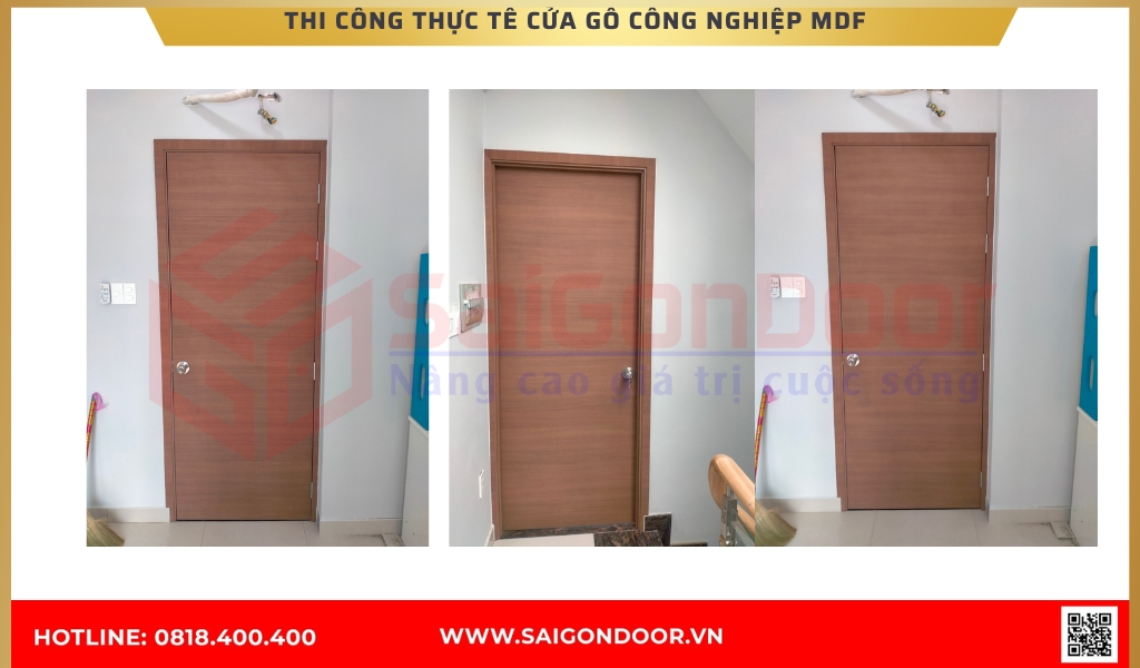 Hình ảnh thi công thực tế cửa gỗ công nghiệp MDF