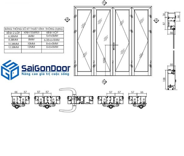 Cửa đi nhựa giả gỗ 4 cánh mở quay 2 cánh