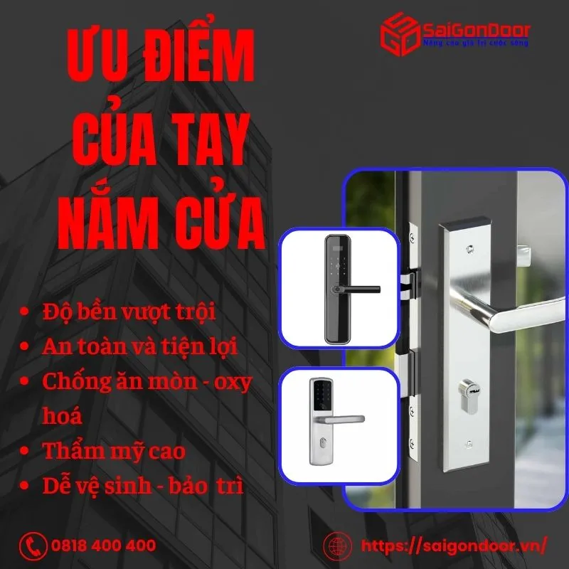 Tay nắm cửa tại SaigonDoor thiết kế sang trọng, an toàn, tạo không gian sống lý tưởng