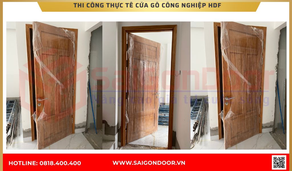 Hình ảnh thi công thực tế cửa gỗ công nghiệp HDF