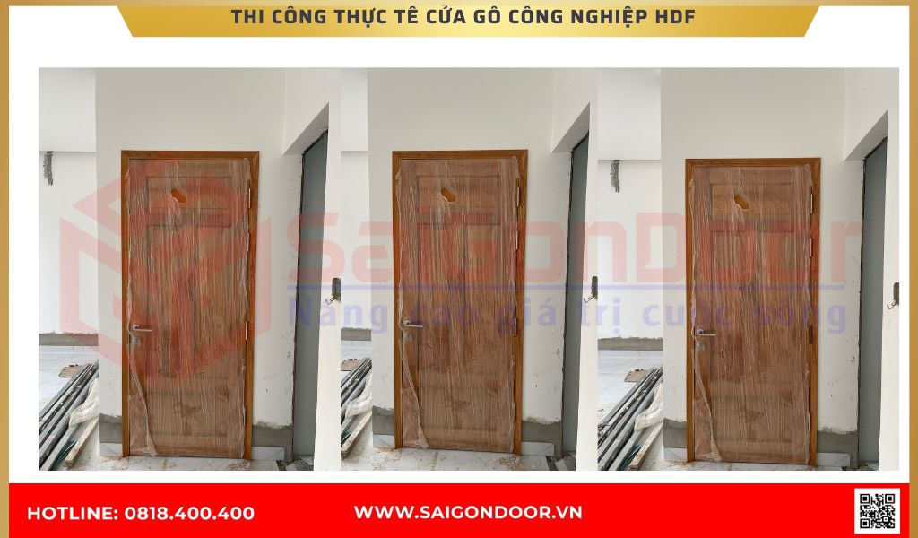 Hình ảnh thi công thực tế cửa gỗ công nghiệp HDF