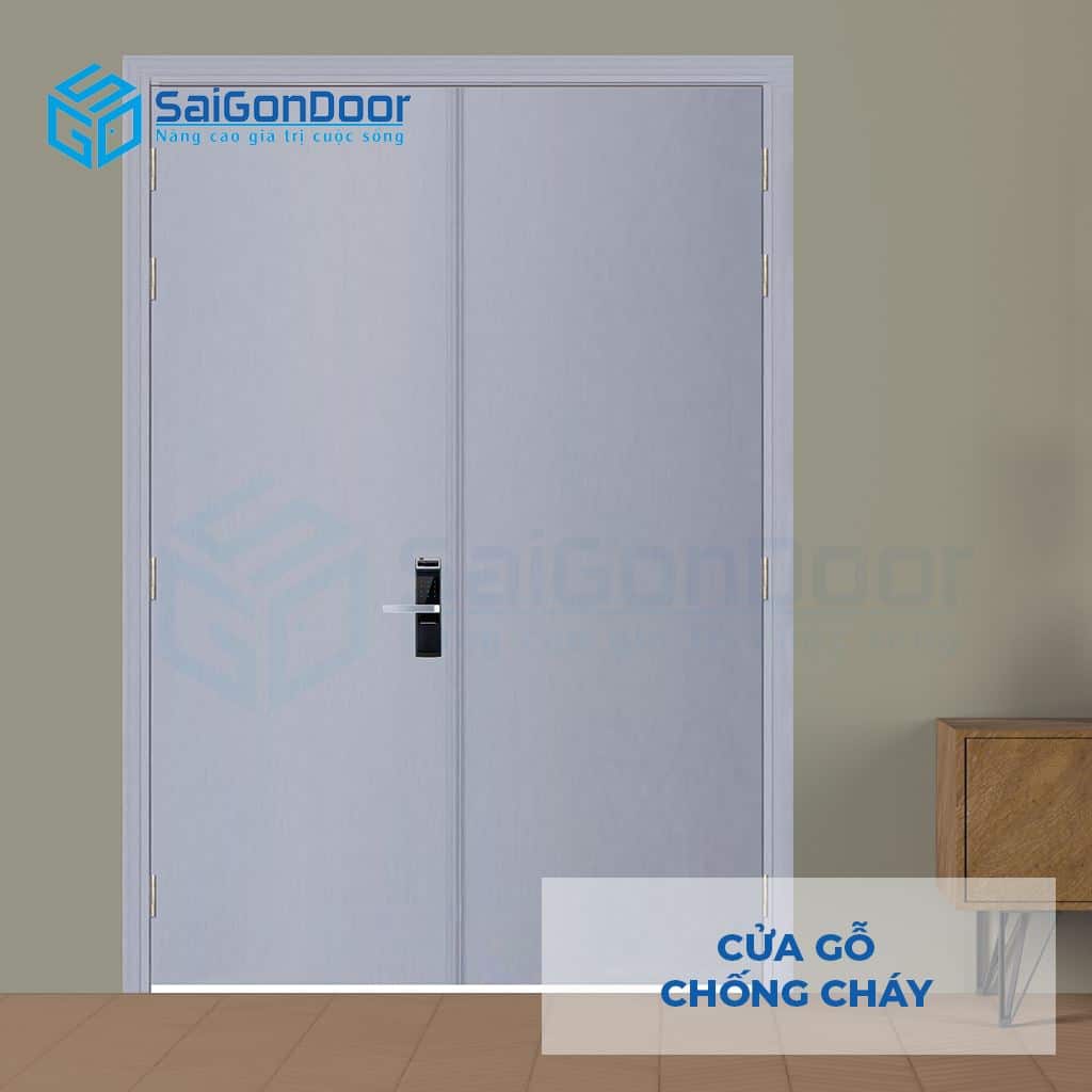 Mẫu cửa gỗ chống cháy 2P sơn xám 