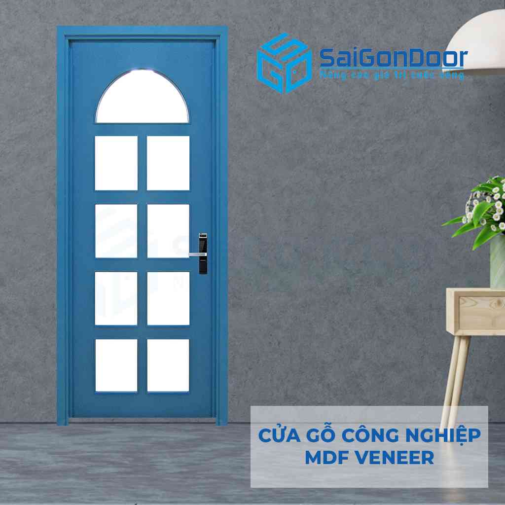 Mẫu 12: Cửa gỗ công nghiệp MDF Veneer P1G9 xanh da trời