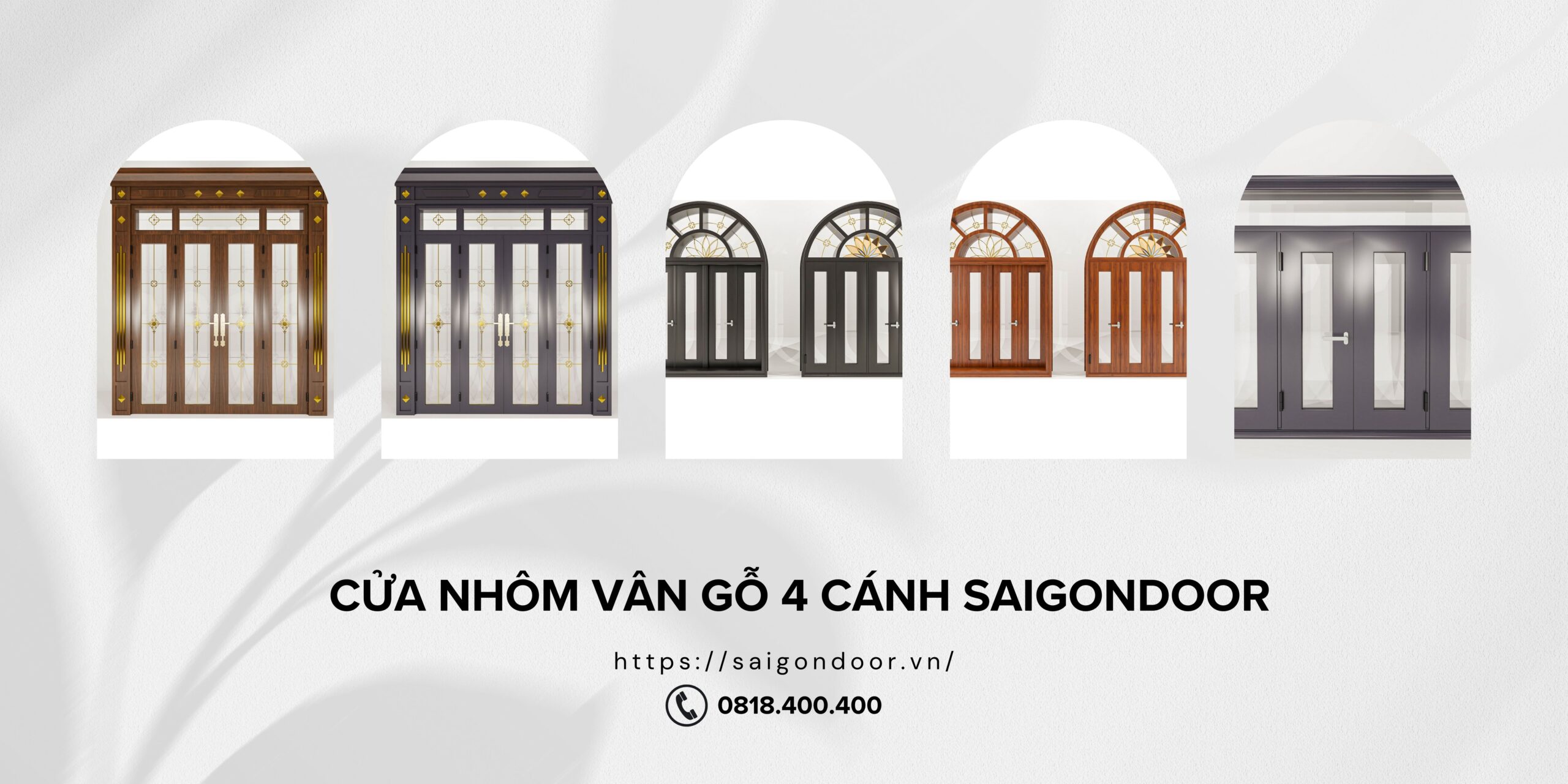 Hình ảnh các mẫu cửa nhôm vân gỗ 4 cánh tại SaigonDoor