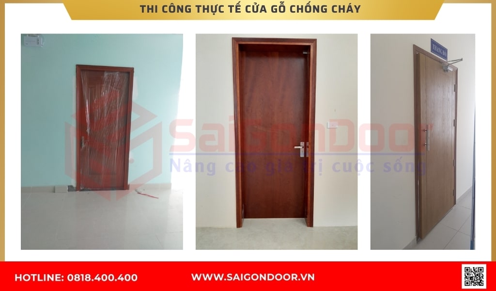 Thi công thực tế cửa gỗ chống cháy