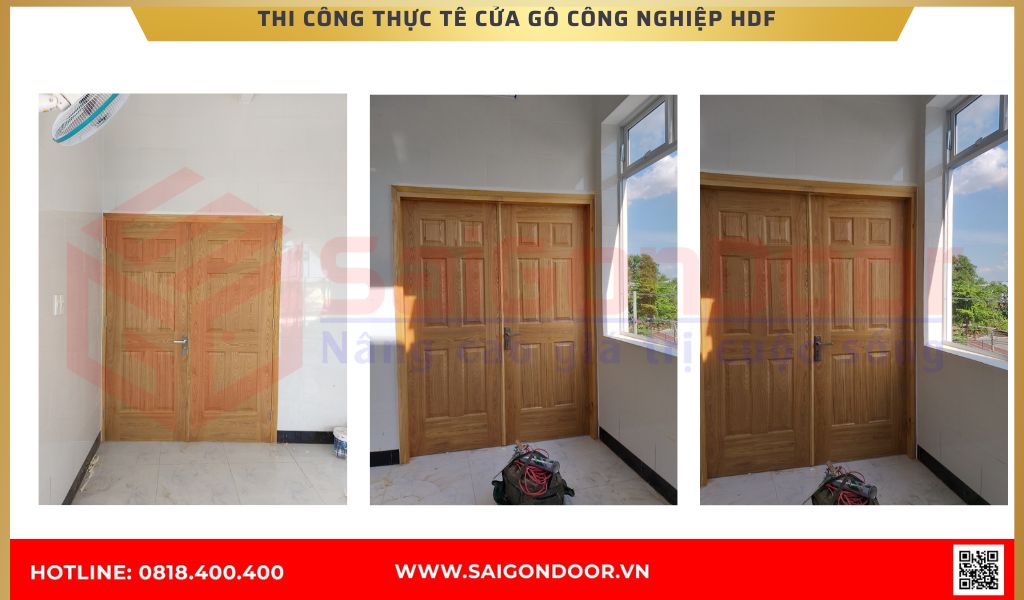 Hình ảnh thi công thực tế cửa gỗ công nghiệp HDF