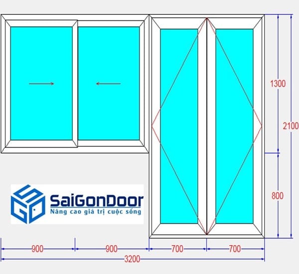 Thiết kế cửa sổ hai cánh mở trượt lùa