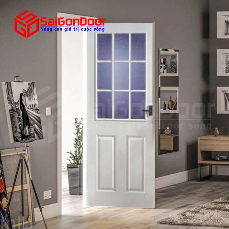 Mẫu cửa gỗ HDF có ô kính mờ