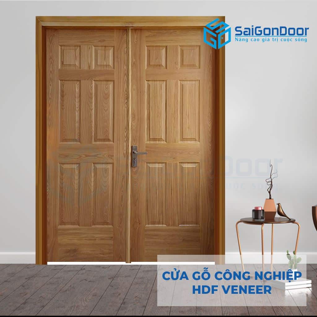 Cửa Gỗ Công Nghiệp HDF Veneer 2 canh 12A-ash