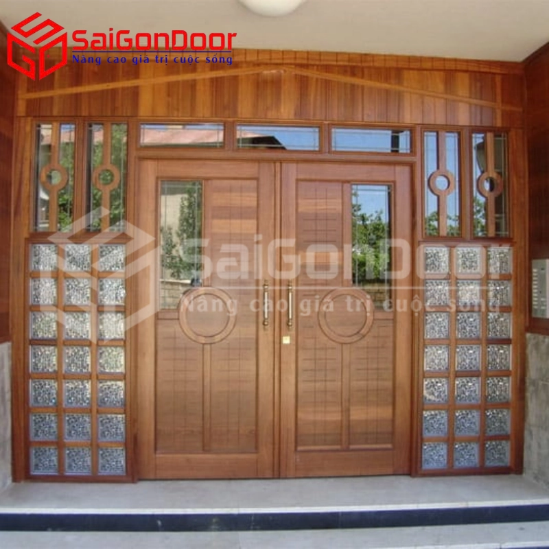 Cửa gỗ 4 cánh kính hiện đại